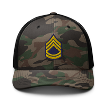 Load image into Gallery viewer, Camouflage trucker hat - Army - Enlisted - Sergeant First Class - SFC - Blue X 300