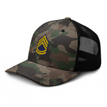 Load image into Gallery viewer, Camouflage trucker hat - Army - Enlisted - Sergeant First Class - SFC - Blue X 300