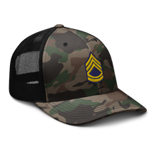 Load image into Gallery viewer, Camouflage trucker hat - Army - Enlisted - Sergeant First Class - SFC - Blue X 300