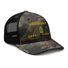 Load image into Gallery viewer, Camouflage trucker hat - Army - First Sergeant - Combat Veteran - Line
