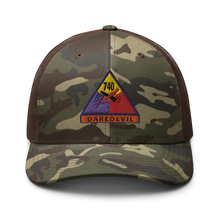 Load image into Gallery viewer, Camouflage trucker hat - Army - 740thTank Battalion SSI - Daredevil w Name Tape