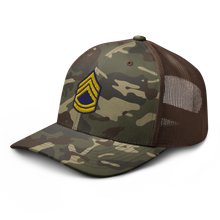 Load image into Gallery viewer, Camouflage trucker hat - Army - Enlisted - Sergeant First Class - SFC - Blue X 300
