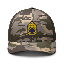 Load image into Gallery viewer, Camouflage trucker hat - Army - Enlisted - Sergeant First Class - SFC - Blue X 300