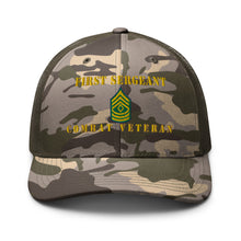 Load image into Gallery viewer, Camouflage trucker hat - Army - First Sergeant - Combat Veteran - Line