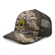 Load image into Gallery viewer, Camouflage trucker hat - Army - Enlisted - Sergeant First Class - SFC - Blue X 300