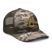 Load image into Gallery viewer, Camouflage trucker hat - Army - Enlisted - Sergeant First Class - SFC - Blue X 300