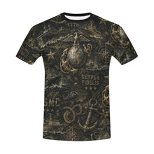 Load image into Gallery viewer, Distressed USMC Nautical Emblem Pattern Men's All Over Print Crew Neck T-Shirt