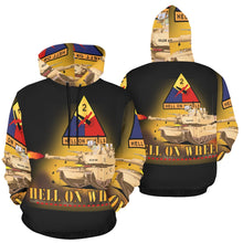 Load image into Gallery viewer, Men's All Over Print Hoodie (USA Size) (Model H13) - 2nd Armored Division - M1A1 Tank - Hell on Wheels w Fire