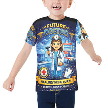 Load image into Gallery viewer, Little Kids' All Over Print Crew Neck T-Shirt - Young Patriot - Future Doctor - Female
