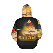 Load image into Gallery viewer, Men's All Over Print Hoodie (USA Size) (Model H13) - 2nd Armored Division - M1A1 Tank - Hell on Wheels w Fire