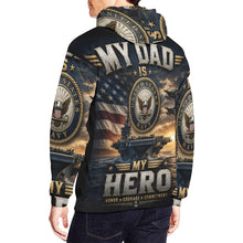 Load image into Gallery viewer, AOP Hoodie - My dad is my Hero - Navy Men's All Over Print Hoodie (USA Size) (Model H13)