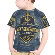 Load image into Gallery viewer, Little Kids' All Over Print Crew Neck T-Shirt - Young Patriot - Navy Little Kids
