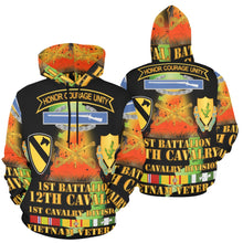 Load image into Gallery viewer, Men's All Over Print Hoodie (USA Size) (Model H13) - 1st Battalion, 12th Cav - SSI - DUI - MAP VN SVC