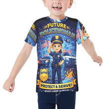 Load image into Gallery viewer, Little Kids' All Over Print Crew Neck T-Shirt - Young Patriot - Future Policewoman