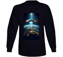 Load image into Gallery viewer, Alien Spaceship Flying Above The Earth Classic T Shirt, Crewneck Sweatshirt, Hoodie, Long Sleeve