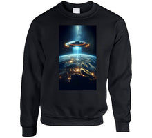 Load image into Gallery viewer, Alien Spaceship Flying Above The Earth Classic T Shirt, Crewneck Sweatshirt, Hoodie, Long Sleeve