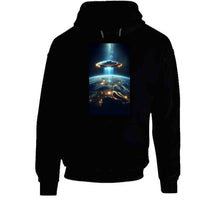 Load image into Gallery viewer, Alien Spaceship Flying Above The Earth Classic T Shirt, Crewneck Sweatshirt, Hoodie, Long Sleeve
