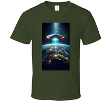 Load image into Gallery viewer, Alien Spaceship Flying Above The Earth Classic T Shirt, Crewneck Sweatshirt, Hoodie, Long Sleeve