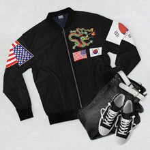 Load image into Gallery viewer, Men's AOP Bomber Jacket - Black Shirt with Korea Dragon and Flags