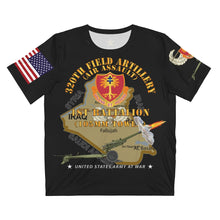 Load image into Gallery viewer, Unisex AOP Cut & Sew T-Shirt - Iraq War - 1st Battalion, 320th Artillery Regiment with Air Assault Badge -105mm firing