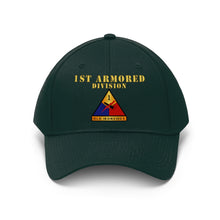 Load image into Gallery viewer, Unisex Twill Hat - 1st Armored Division - Shoulder Sleeve Insignia (SSI) without Text - Direct to Garment (DTG) Printed
