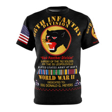 Load image into Gallery viewer, Unisex AOP Cut & Sew Tee - 66th Infantry Div - Black Panther Div - WWII w SS Leopoldville w EU SVC - SSG Donald G Meyers