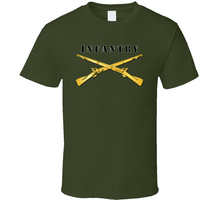 Load image into Gallery viewer, Army - Infantry Br - Crossed Rifles W Blk Txt White Outline Classic T Shirt