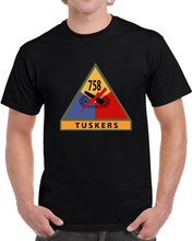Load image into Gallery viewer, Army - 758th Tank Battalion,"Tuskers", Shoulder Sleeve Insignia with Name Tape - T Shirt, Premium and Hoodie