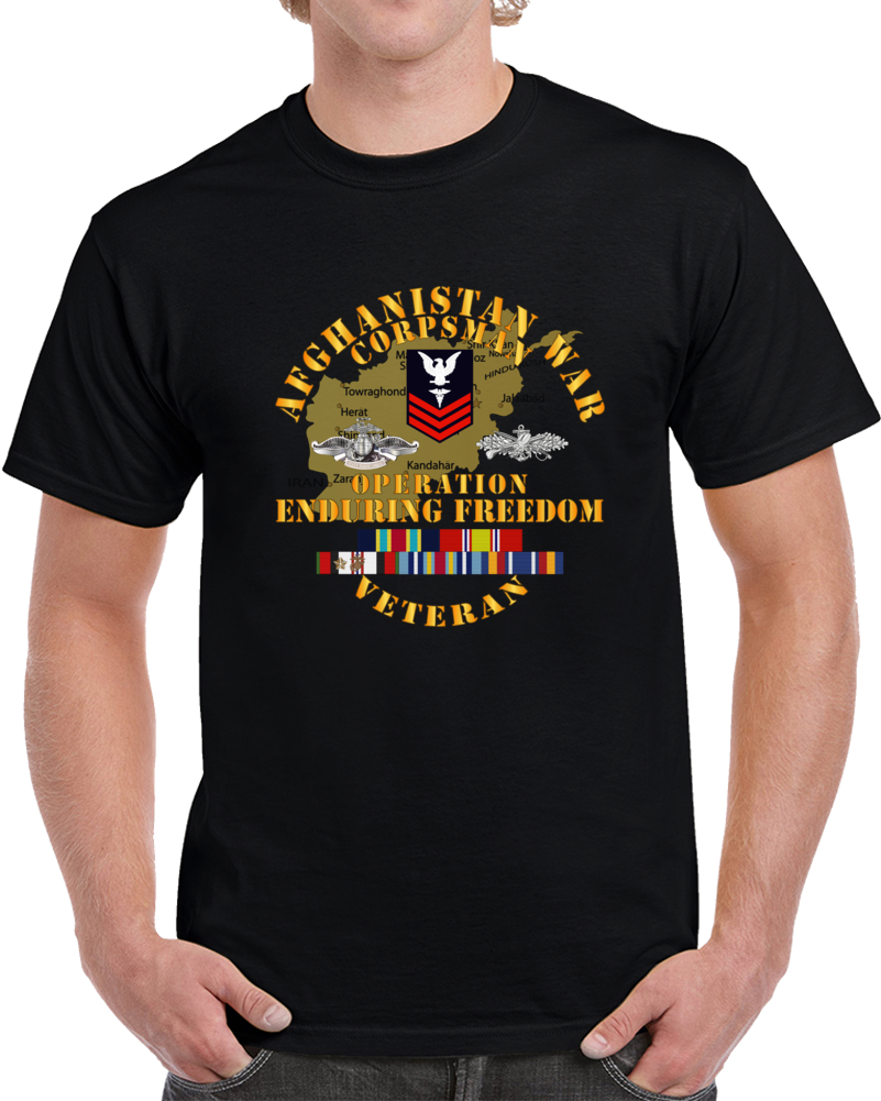 Navy - Afghanistan War  Corpsman - Operation Enduring Freedom  - Veteran W Fmf - Afghan Svc T Shirt