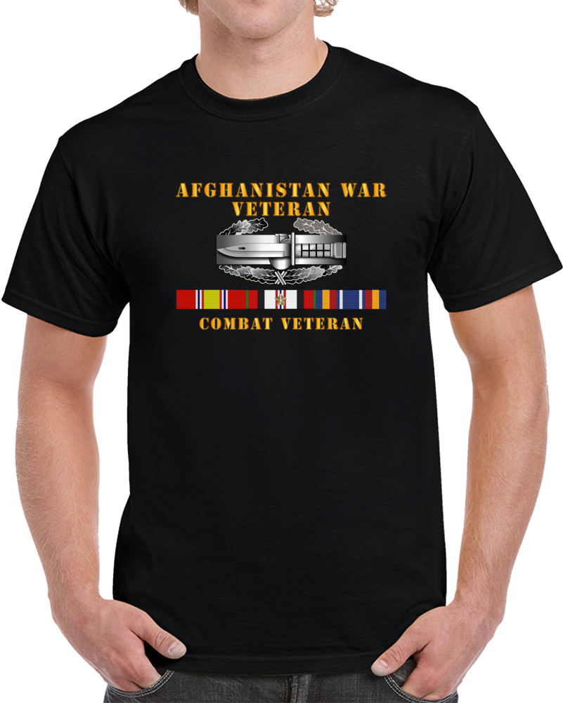 Army - Afghanistan War Veteran - Combat Action Badge W Cab Afghan Svc T Shirt