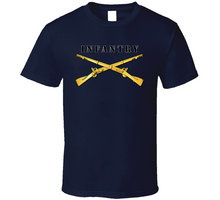 Load image into Gallery viewer, Army - Infantry Br - Crossed Rifles W Blk Txt White Outline Classic T Shirt