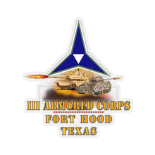 Load image into Gallery viewer, Kiss-Cut Stickers - Army - III Armored Corps - M1A1 - M2 Bradely Firing - Fort Hood Texas X 300