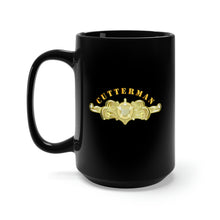 Load image into Gallery viewer, Black Mug 15oz - USCG - Cutterman Badge - Officer - Gold w Top Txt