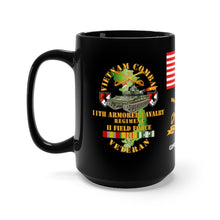 Load image into Gallery viewer, Black Mug 15oz - Army - 11th Armored Cavalry Regiment with M551 Sheridan, Patch and Unit Crest and Vietnam Service Ribbons