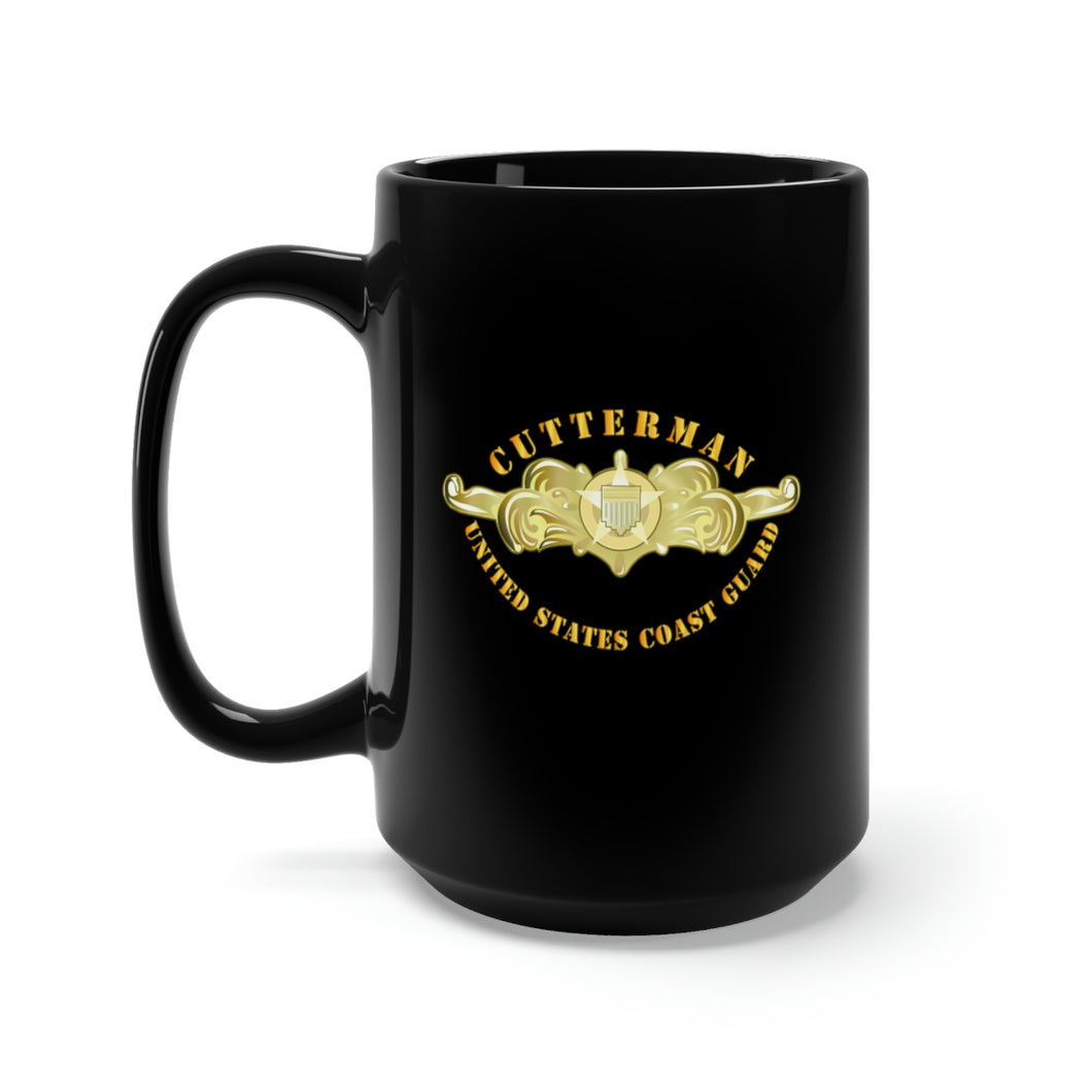 Black Mug 15oz - USCG - Cutterman Badge - Officer - Gold
