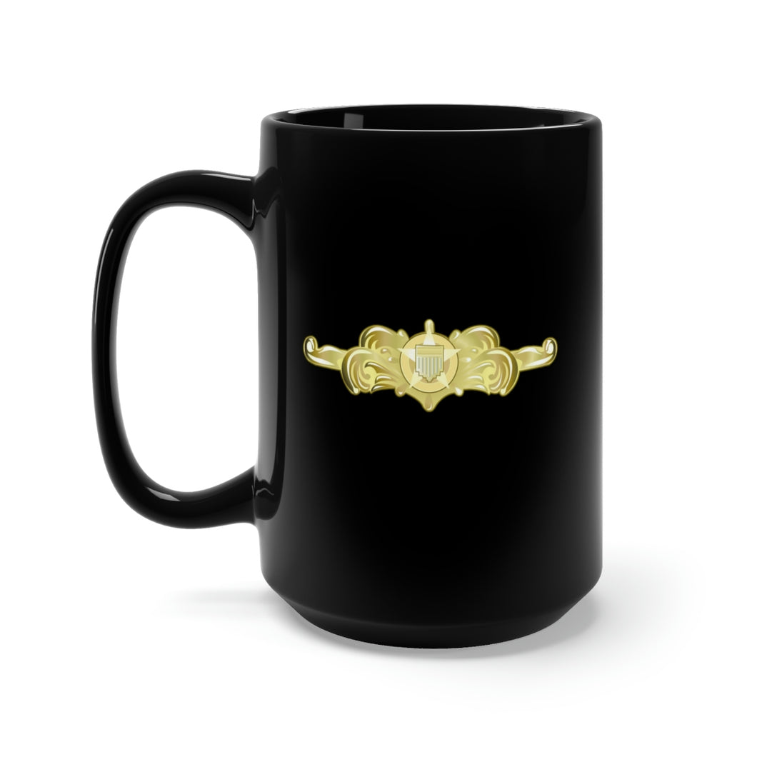 Black Mug 15oz - USCG - Cutterman Badge - Officer - Gold wo Txt