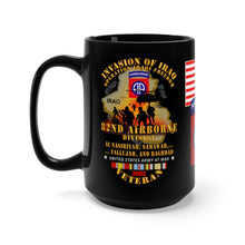 Load image into Gallery viewer, Black Mug 15oz - Army - 82nd Airborne Div - AL Nasiriyah, Samawah, Fallujah, and Baghdad - 2003 - Operation Iraqi Freedom with Iraq War Service Ribbons