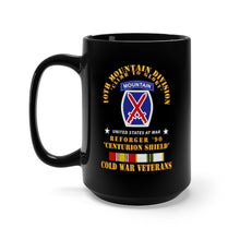 Load image into Gallery viewer, Black Mug 15oz - 10th Mountain Division - Climb to Glory - REFORGER 90, CENTURION SHIELD - COLD X 300