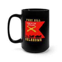 Load image into Gallery viewer, Black Mug 15oz - Army - Fort SIll, Home of Artillery Guidon w Cassion - Black X 300