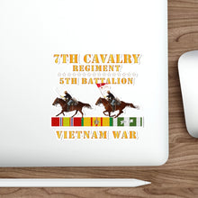 Load image into Gallery viewer, Die-Cut Stickers - 5th Battalion, 7th Cavalry Regiment - Vietnam War with 2 Cavalry Riders and Vietnam Service Ribbons