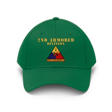 Load image into Gallery viewer, Unisex Twill Hat - 2nd Armored Division - Shoulder Sleeve Insignia (SSI) without Text - "Hell on Wheels" - Direct to Garment (DTG) Printed