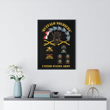 Load image into Gallery viewer, Premium Framed Vertical Poster - Buffalo Soldiers - Infantry - Cavalry Guidons with Buffalo Head and Unit Crests - US Army