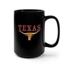 Load image into Gallery viewer, Black Mug 15oz - Texas - Rattler Skin -Texas Longhorn - OutlIne Red X 300
