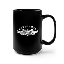 Load image into Gallery viewer, Black Mug 15oz - USCG - Cutterman Badge - Enlisted - Silver w Top Txt