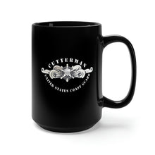 Load image into Gallery viewer, Black Mug 15oz - USCG - Cutterman Badge - Enlisted - Silver
