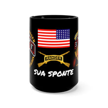 Load image into Gallery viewer, Black Mug 15oz - SOF - 3rd Ranger Battalion - Airborne Ranger with 3 Ranger Jumpers and Unit Crest