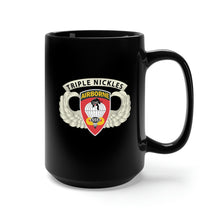 Load image into Gallery viewer, Black Mug 15oz - Army - Airborne Badge - 555th Parachute Infantry Bn - SSI w Triple NIckles Tab X 300
