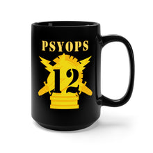 Load image into Gallery viewer, Black Mug 15oz - Army - PSYOPS w Branch Insignia - 12th Battalion Numeral - Line X 300 - Hat