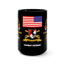 Load image into Gallery viewer, Black Mug 15oz - Army - 11th Armored Cavalry Regiment with M551 Sheridan, Patch and Unit Crest and Vietnam Service Ribbons