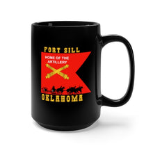 Load image into Gallery viewer, Black Mug 15oz - Army - Fort SIll, Home of Artillery Guidon w Cassion - Black X 300